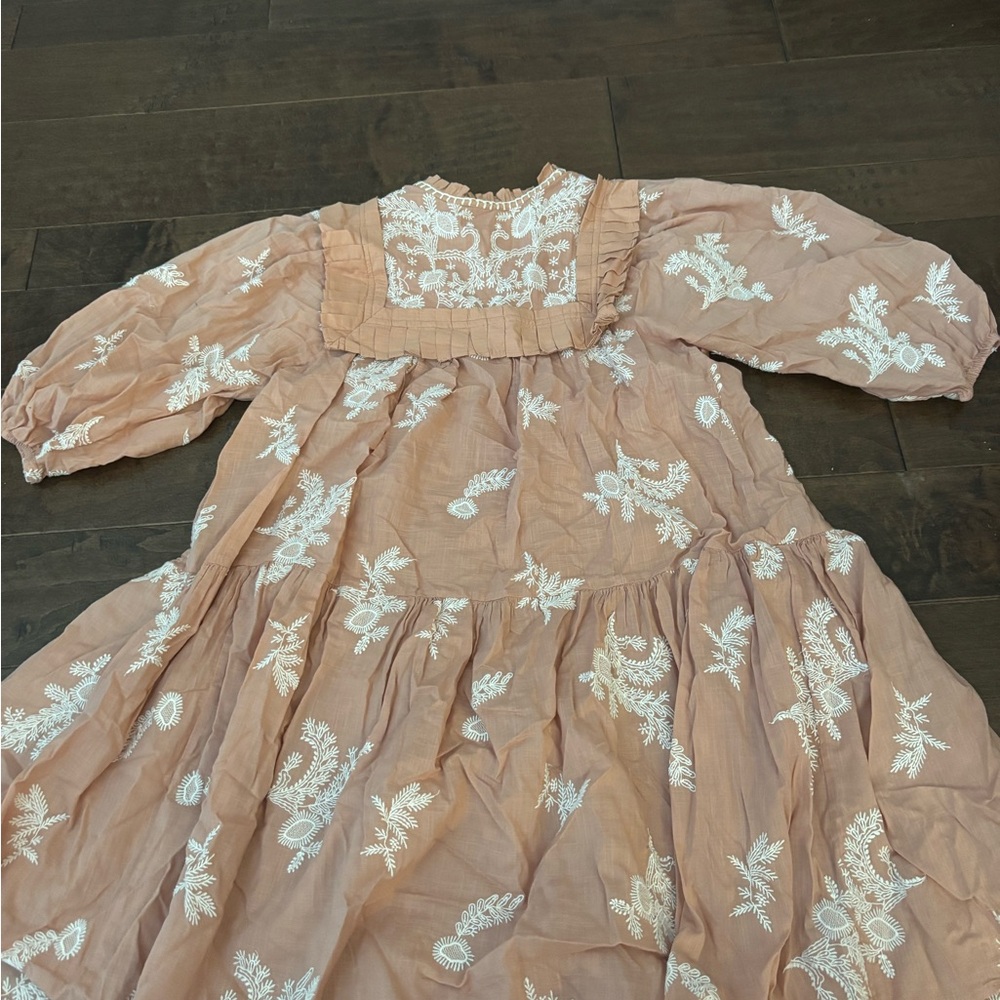 Embroidered Dusty Rose Mini Dress with Square Yoke